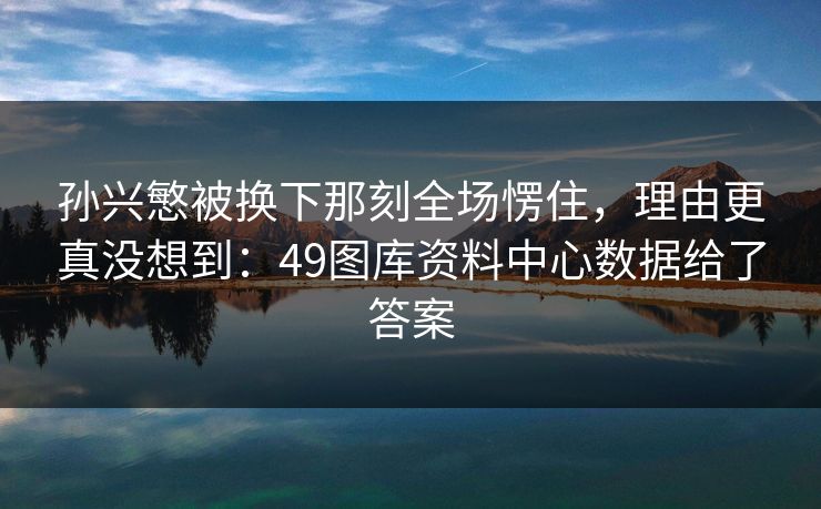 孙兴慜被换下那刻全场愣住，理由更真没想到：49图库资料中心数据给了答案